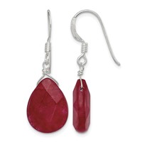 Sterling Silver Polished Faceted Red Jade Teardrop Dangle Earrings view 1