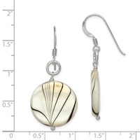 Sterling Silver Polished Zebra Mother of Pearl Disc Dangle Earrings view 4