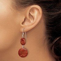 Sterling Silver Polished Round & Oval Recon. Red Coral Dangle Earrings view 3