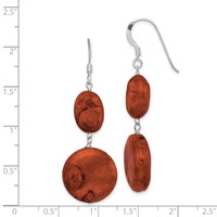 Sterling Silver Polished Round & Oval Recon. Red Coral Dangle Earrings view 4
