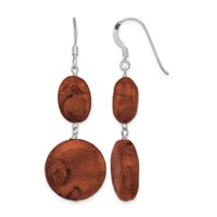 Sterling Silver Polished Round & Oval Recon. Red Coral Dangle Earrings view 1
