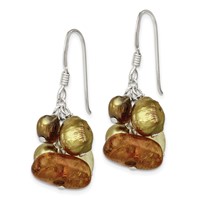 Sterling Silver Polished Amber, Citrine & FW Cultured Pearl Dangle Earrings view 2