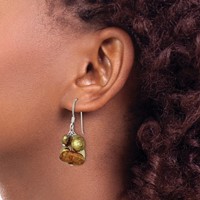 Sterling Silver Polished Amber, Citrine & FW Cultured Pearl Dangle Earrings view 3