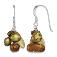 Sterling Silver Polished Amber, Citrine & FW Cultured Pearl Dangle Earrings view 1