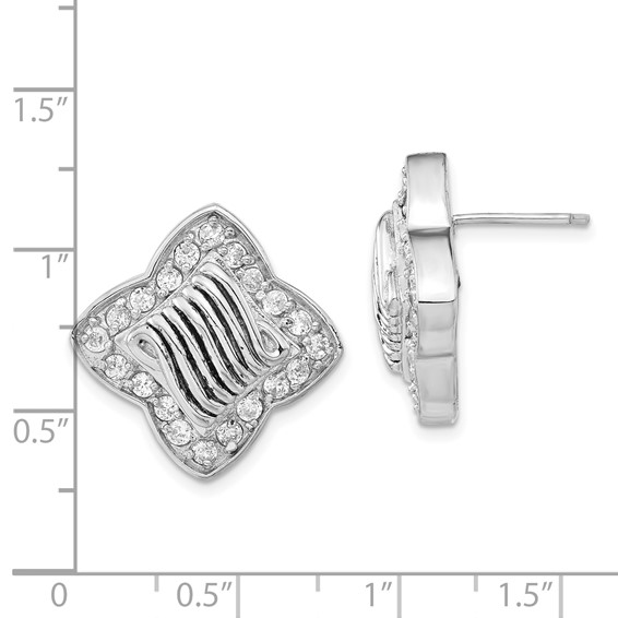 Sterling Silver Polished & Antiqued CZ Post Earrings