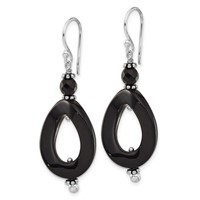 Sterling Silver Onyx Oval Twist Dangle Earrings view 2