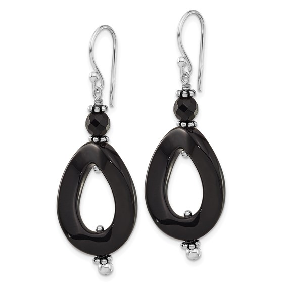 Sterling Silver Onyx Oval Twist Dangle Earrings