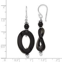 Sterling Silver Onyx Oval Twist Dangle Earrings view 3