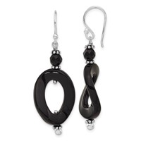 Sterling Silver Onyx Oval Twist Dangle Earrings view 1