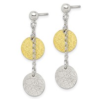 Sterling Silver W Yellow Vermeil Polished & Textured Circle Dangle Earring view 2