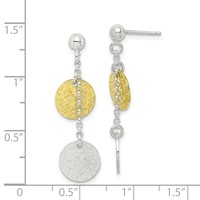 Sterling Silver W Yellow Vermeil Polished & Textured Circle Dangle Earring view 4
