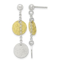 Sterling Silver W Yellow Vermeil Polished & Textured Circle Dangle Earring view 1