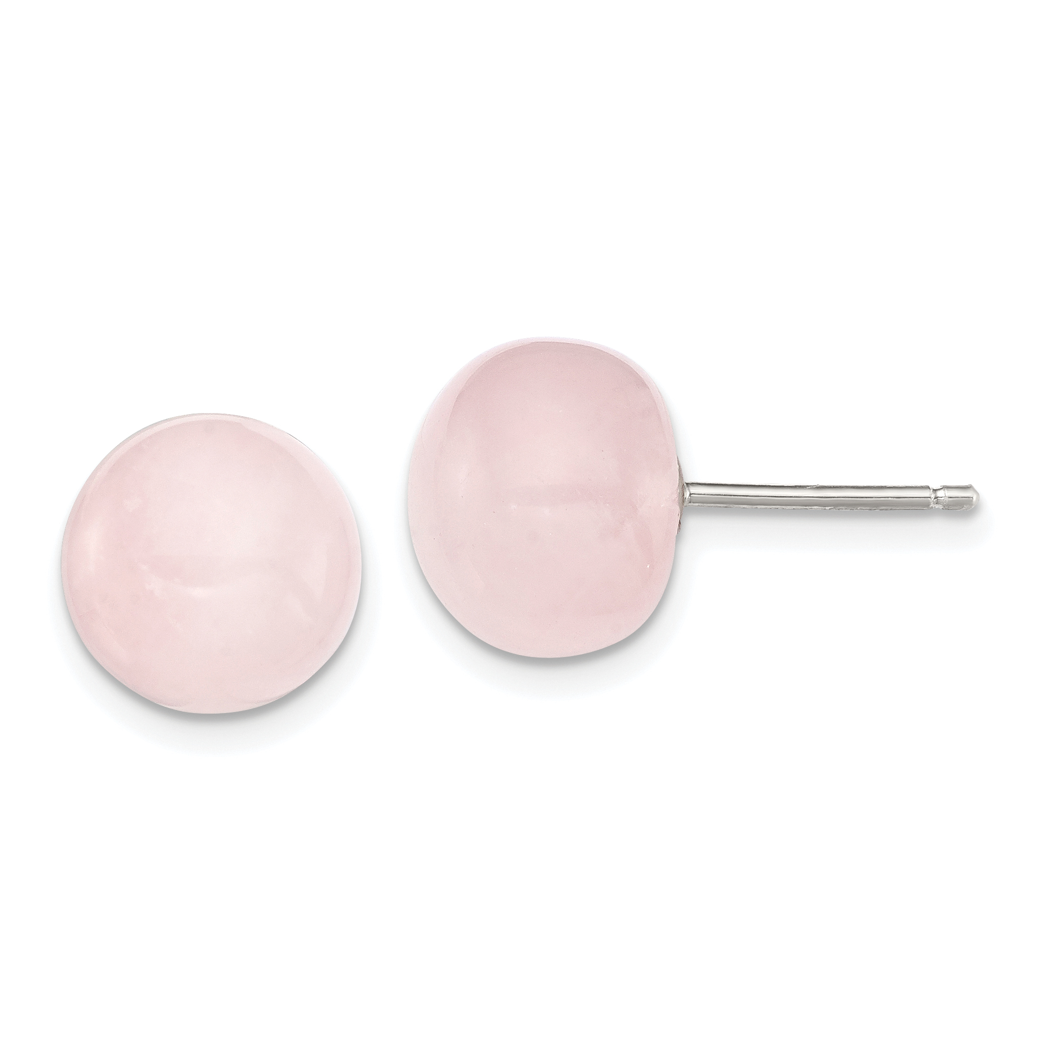 Sterling Silver 10-10.5mm Rose Quartz Button Post Earrings (QE6320)