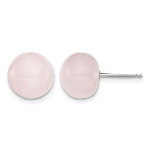 Sterling Silver 10-10.5mm Rose Quartz Button Post Earrings