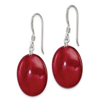 Sterling Silver Polished Red Jade Oval Dangle Earrings view 2