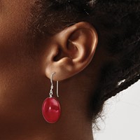 Sterling Silver Polished Red Jade Oval Dangle Earrings view 3