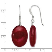 Sterling Silver Polished Red Jade Oval Dangle Earrings view 4