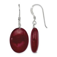 Sterling Silver Polished Red Jade Oval Dangle Earrings view 1