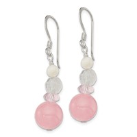 Sterling Silver Polished Pink Crystal, Jade & Mother of Pearl Dangle Earrin view 2