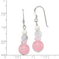 Sterling Silver Polished Pink Crystal, Jade & Mother of Pearl Dangle Earrin view 4
