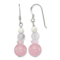 Sterling Silver Polished Pink Crystal, Jade & Mother of Pearl Dangle Earrin view 1