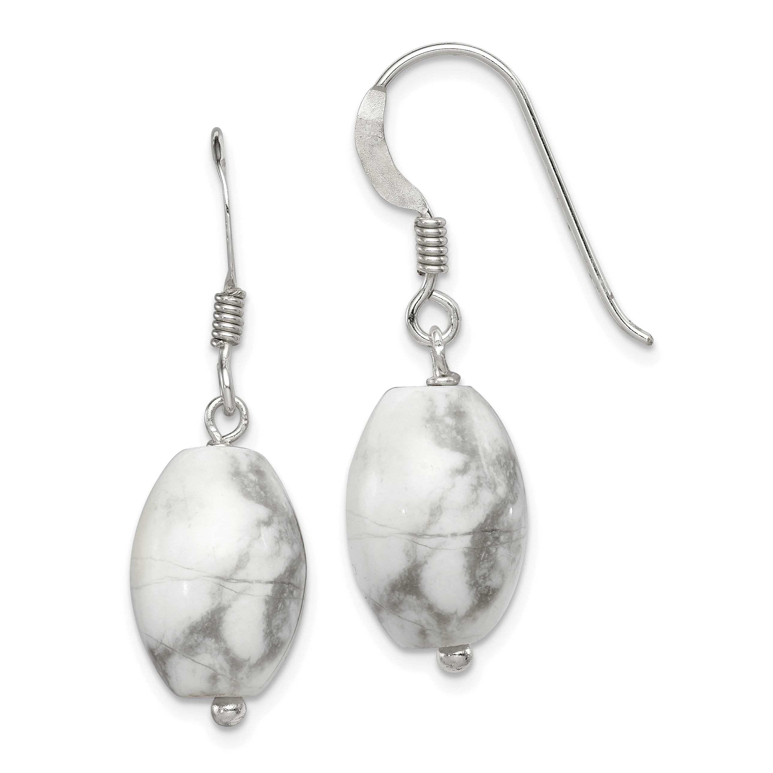 Sterling Silver Polished Oval Howlite Dangle Earrings (QE6334)