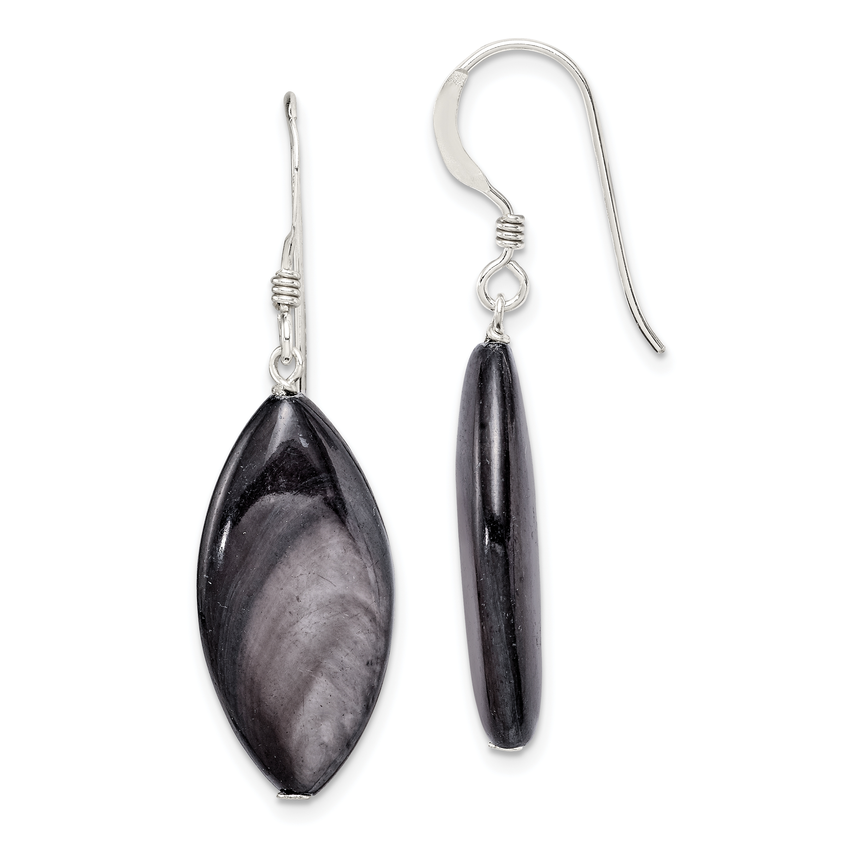 Sterling Silver Polished Grey Mother of Pearl Marquise Dangle Earrings (QE6344)
