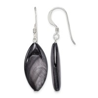 Sterling Silver Polished Grey Mother of Pearl Marquise Dangle Earrings view 1
