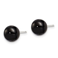 Sterling Silver Rhod-pltd 8-8.5mm Black Agate Button Post Earrings view 2