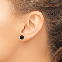 Sterling Silver Rhod-pltd 8-8.5mm Black Agate Button Post Earrings view 3