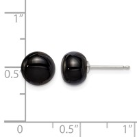 Sterling Silver Rhod-pltd 8-8.5mm Black Agate Button Post Earrings view 4