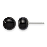 Sterling Silver Rhod-pltd 8-8.5mm Black Agate Button Post Earrings view 1