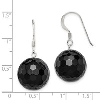Sterling Silver Polished 17mm Faceted Onyx Bead Dangle Earrings view 4
