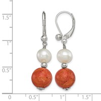 Sterling Silver Rhod-pltd Fwc Pearl Recons. Red Coral Dangle Earrings view 4