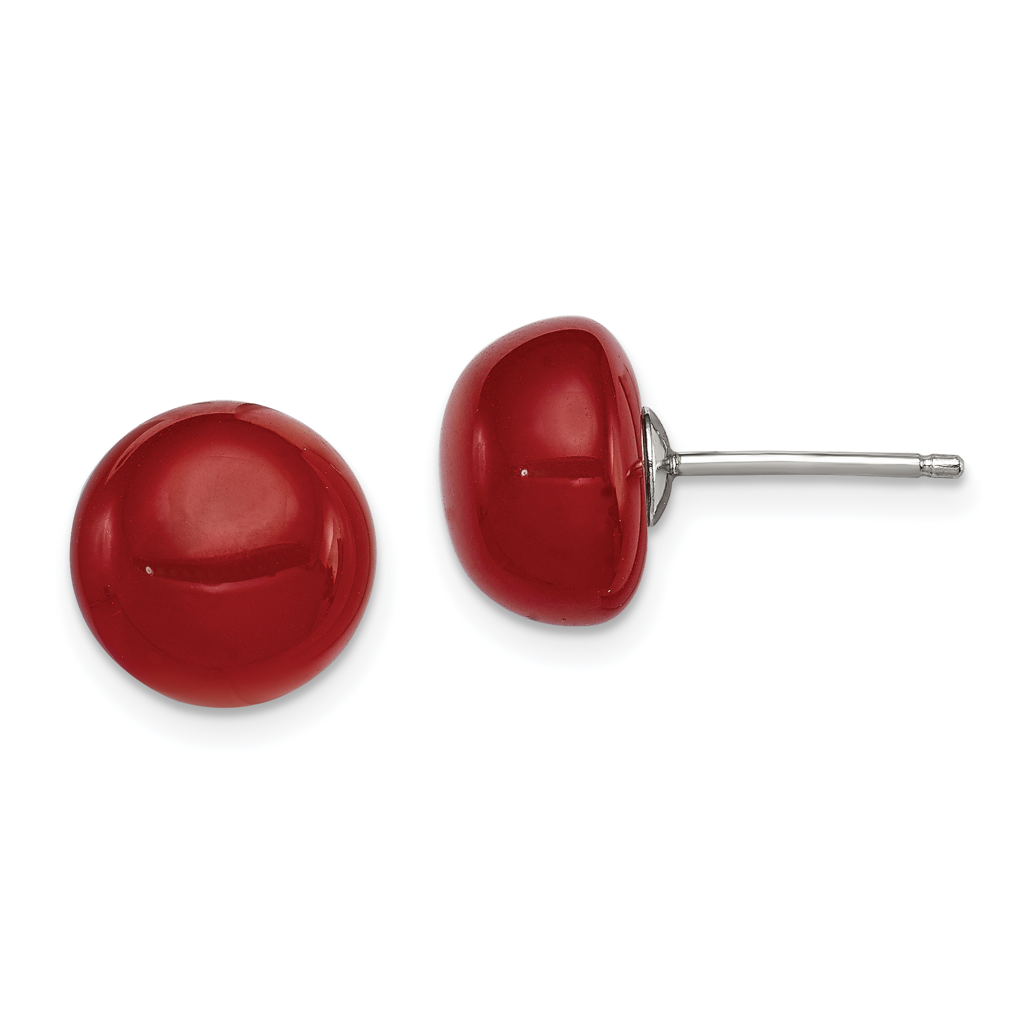 Sterling Silver Rhod-pltd 10-11mm Carnelian Button Post Earrings (QE6383)