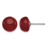 Sterling Silver Rhod-pltd 10-11mm Carnelian Button Post Earrings view 1
