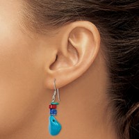 Sterling Silver Red Coral Howlite Lapis Turquoise Dangle French Hook Earrings view 3