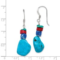 Sterling Silver Red Coral Howlite Lapis Turquoise Dangle French Hook Earrings view 4
