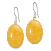 Sterling Silver Polished Yellow Jade Oval Dangle Earrings view 2