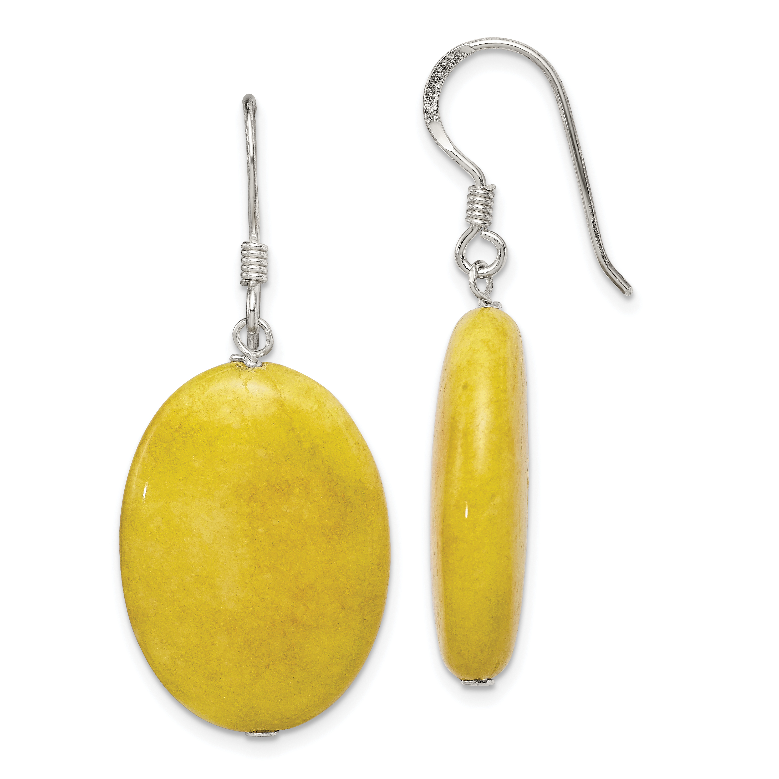Sterling Silver Polished Yellow Jade Oval Dangle Earrings (QE6390)