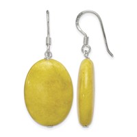 Sterling Silver Polished Yellow Jade Oval Dangle Earrings view 1