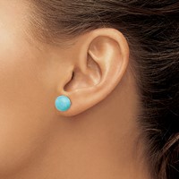 Sterling Silver Rhod-pltd 10-10.5mm Button Turquoise Post Earrings view 3