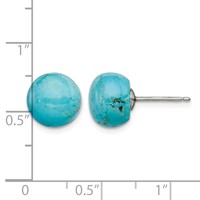 Sterling Silver Rhod-pltd 10-10.5mm Button Turquoise Post Earrings view 4