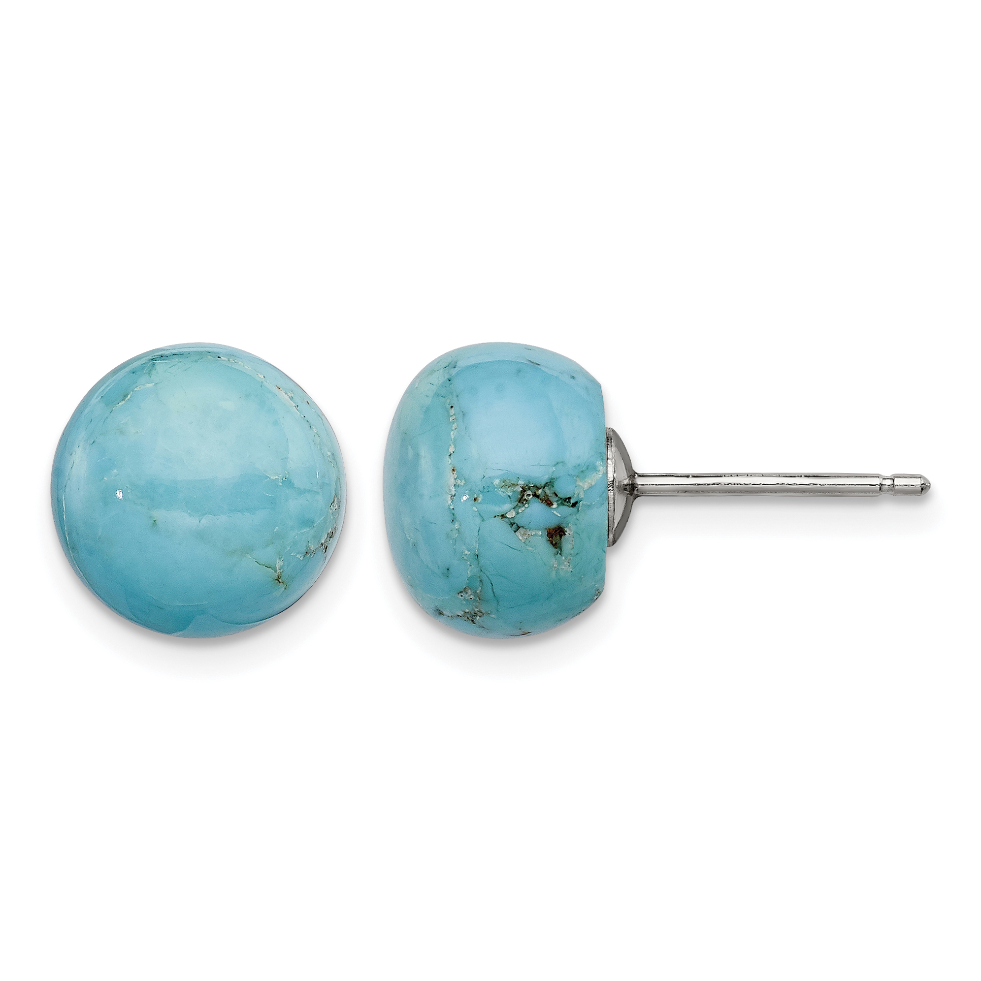 Sterling Silver Rhod-pltd 10-10.5mm Button Turquoise Post Earrings (QE6399)