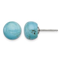 Sterling Silver Rhod-pltd 10-10.5mm Button Turquoise Post Earrings view 1