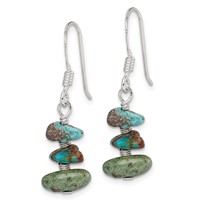 Sterling Silver Polished Three Turquoise Chip Dangle Earrings view 2