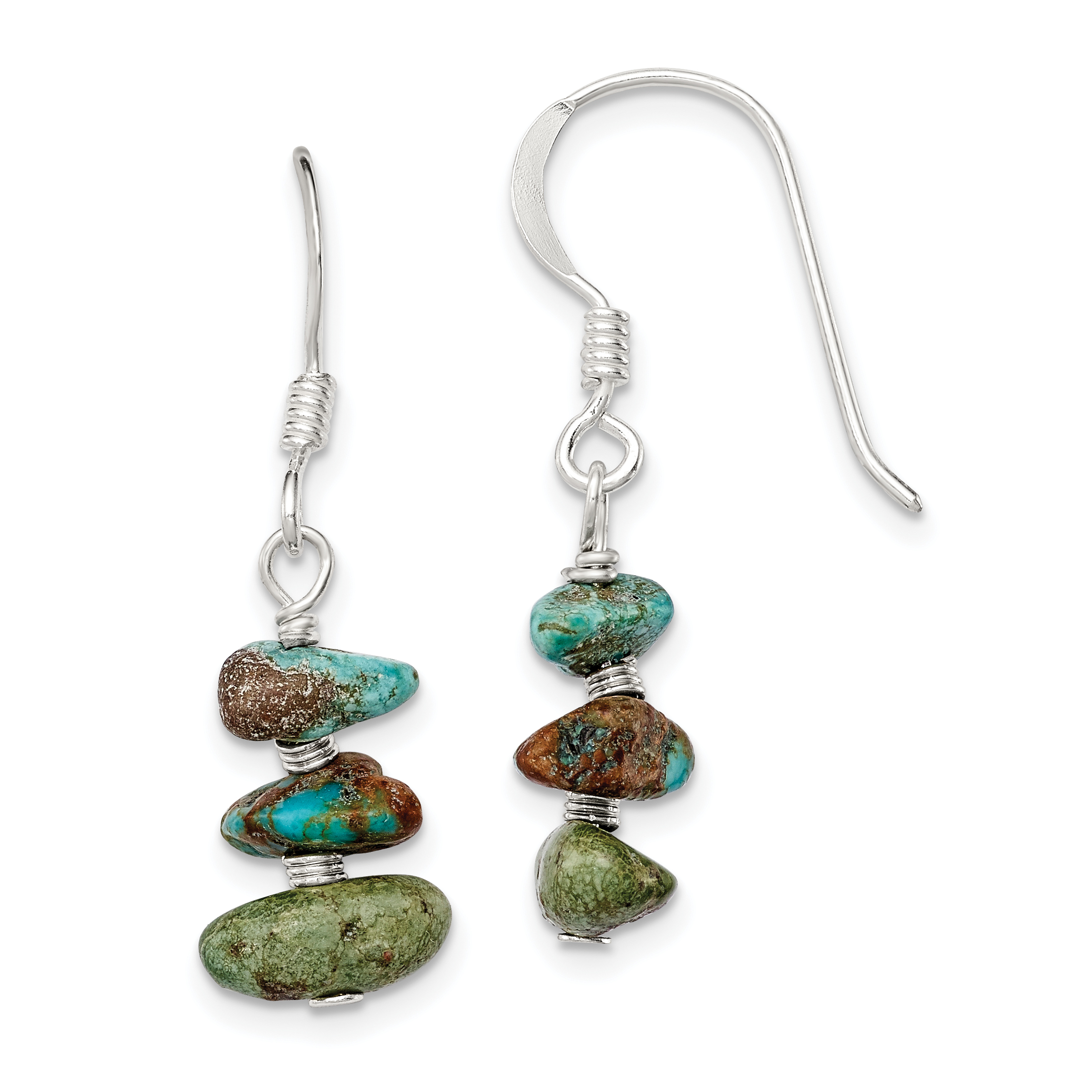 Sterling Silver Polished Three Turquoise Chip Dangle Earrings (QE6400)