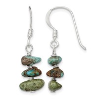 Sterling Silver Polished Three Turquoise Chip Dangle Earrings view 1