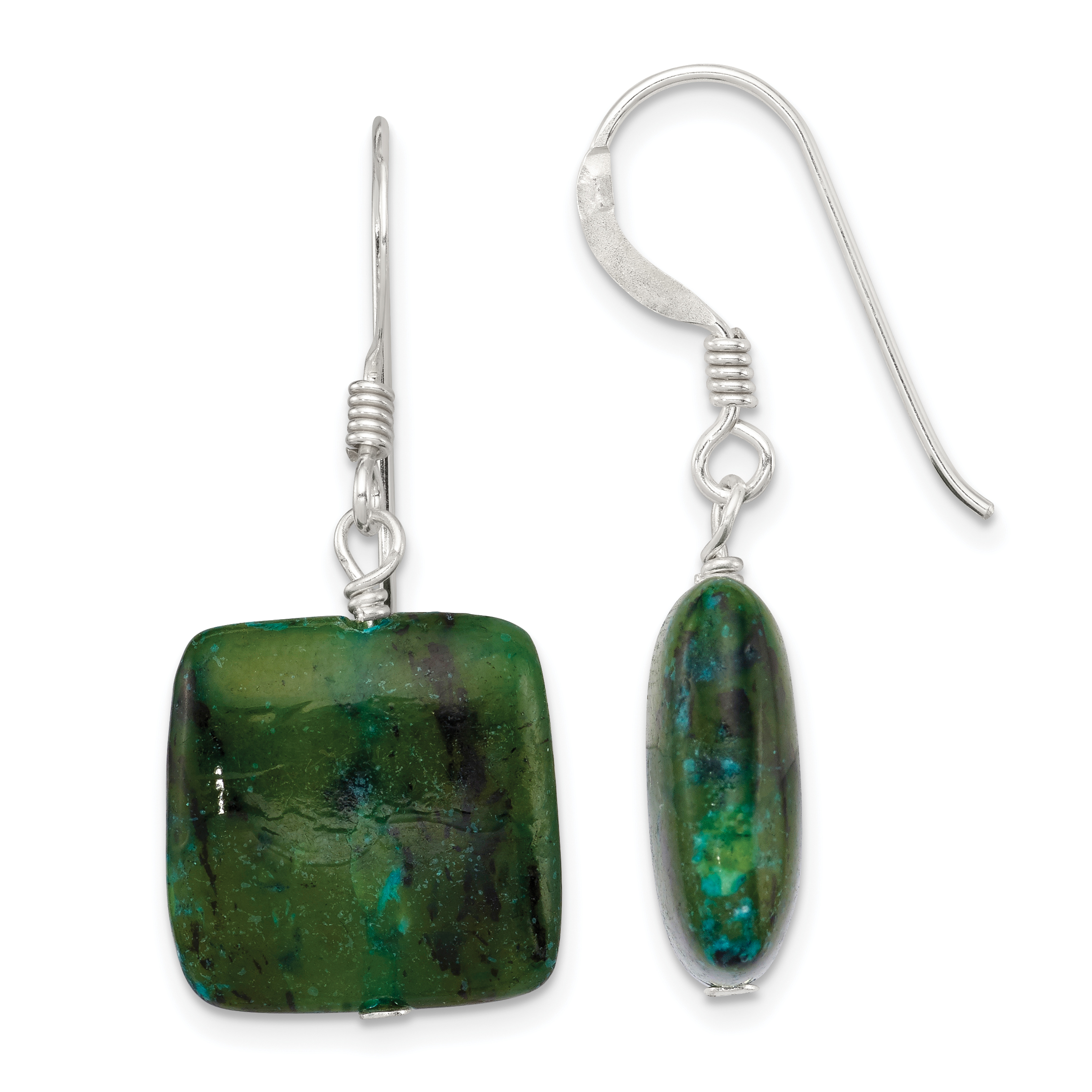 Sterling Silver Polished Chrysocolla Square Dangle Earrings (QE6404)