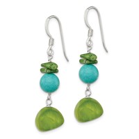 Sterling Silver Jade Green Coral Blue Dyed Howlite Dangle Earrings view 2